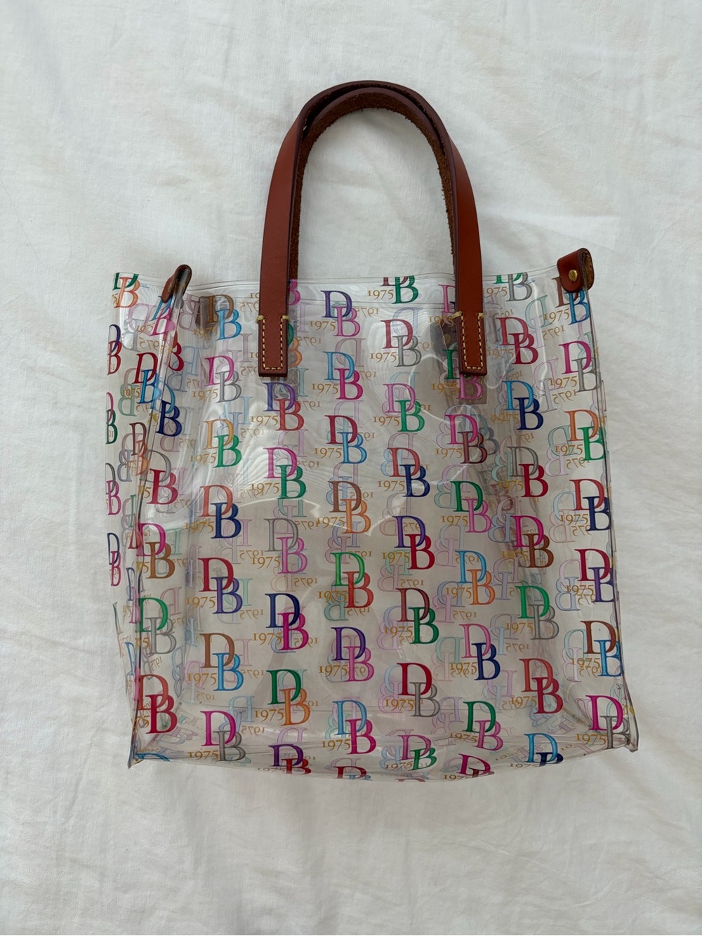 Dooney & Bourke Multicolor Logo Tote with Brown Handles